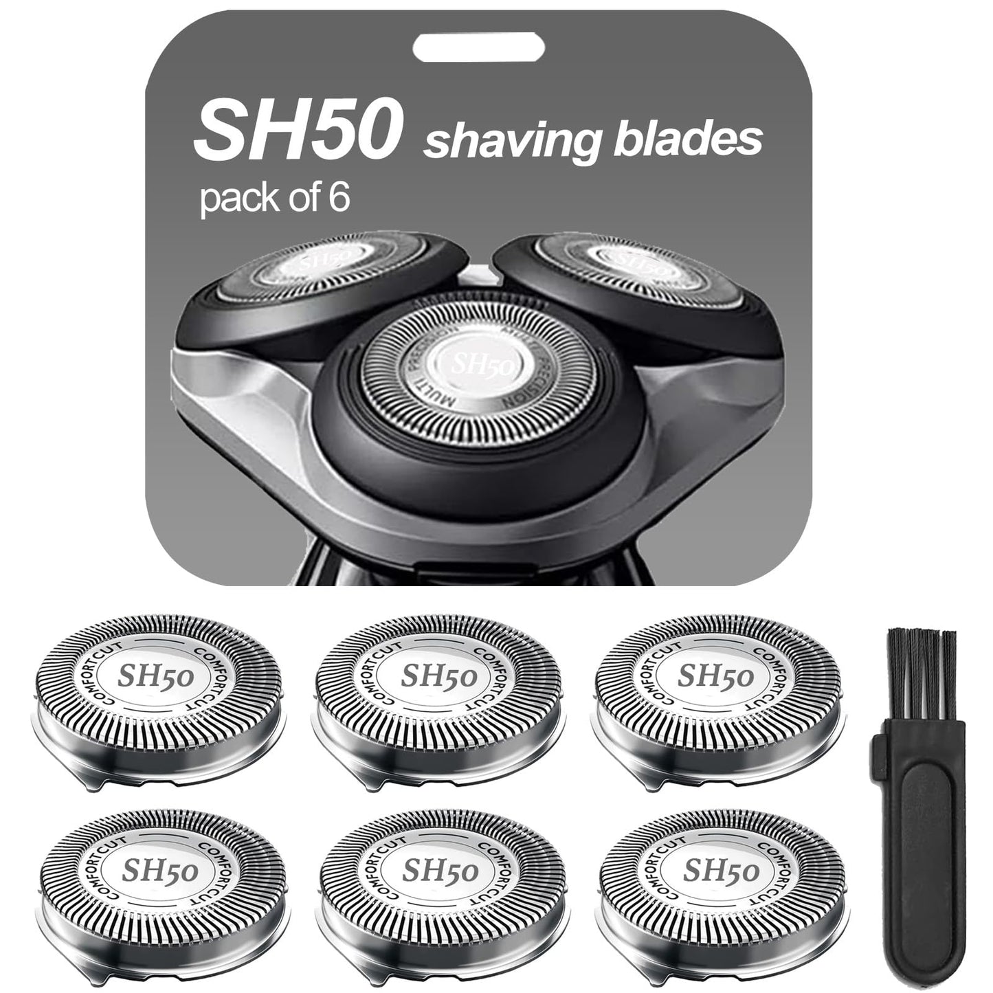 SUPERNB SH50 Shaver Replacement Heads Compatible with Philip Norelcos Series 5000 Razors, Rotary Replacement Blades with High Performance - Fast, Smooth and Close, 6Packs.