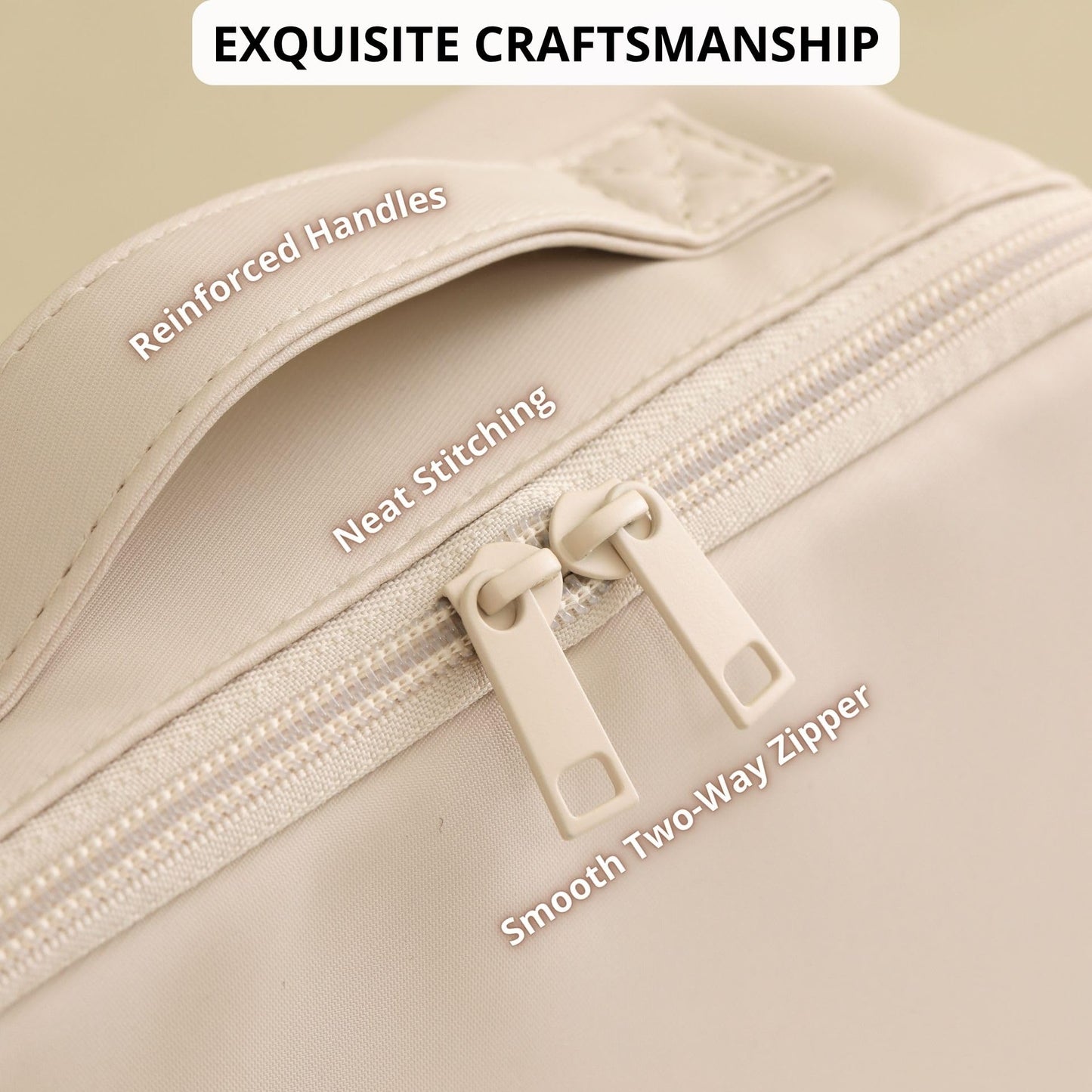 tianzong Travel Makeup Bag with Magnetic Fold-Down Flap, Waterproof Leather Cosmetic and Toiletry Organizer for Women, Multi-Zone Standing Storage, Cream, Large