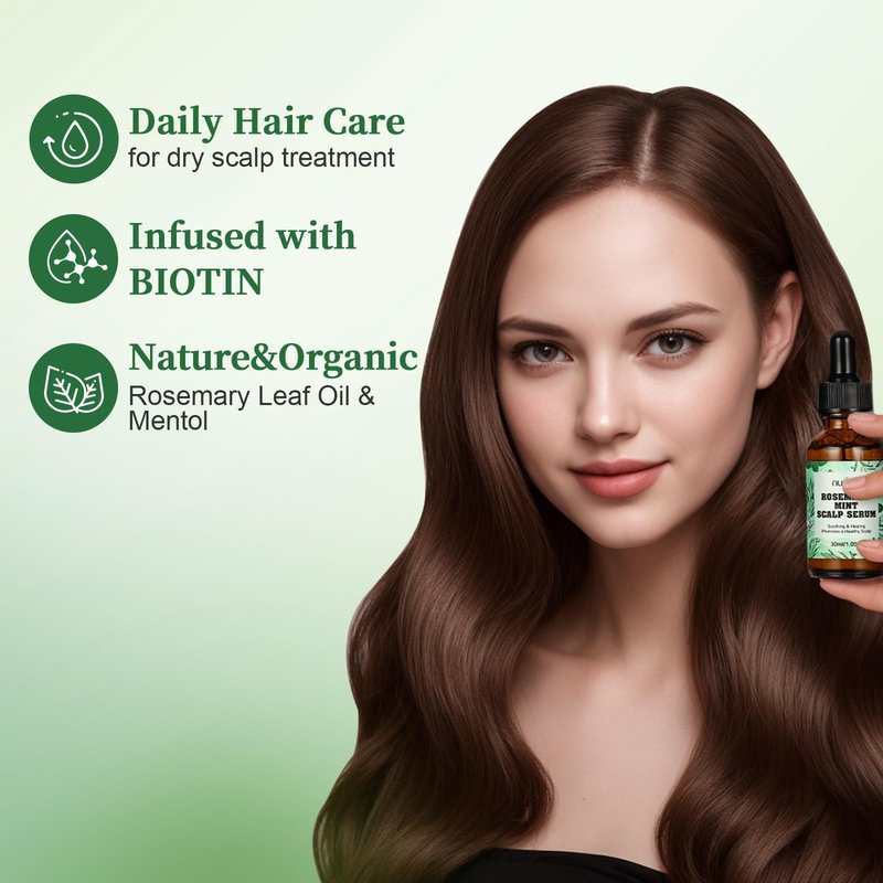 NUSPA Natural Rosemary Mint Hair Serum Grow Long Scalp Moisturizer Infused with BIOTIN Zero Fragrance Reduce Hair Loss for Hair Regrowth,Daily Dry Scalp Treatment