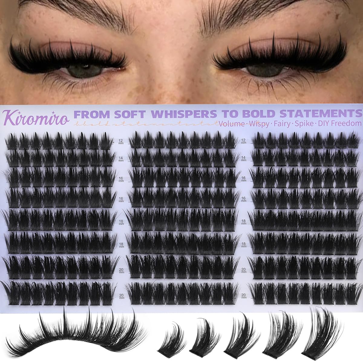 Lash Clusters with Spikes - 12-20mm Wispy Fluffy DIY Eyelash Extensions | 216pcs Individual Lashes