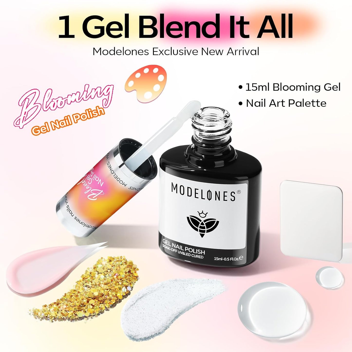 Modelones Clear Blooming Gel Nail Polish - 15ML | Floral Print Marble Watercolor Effects for DIY Nail Art