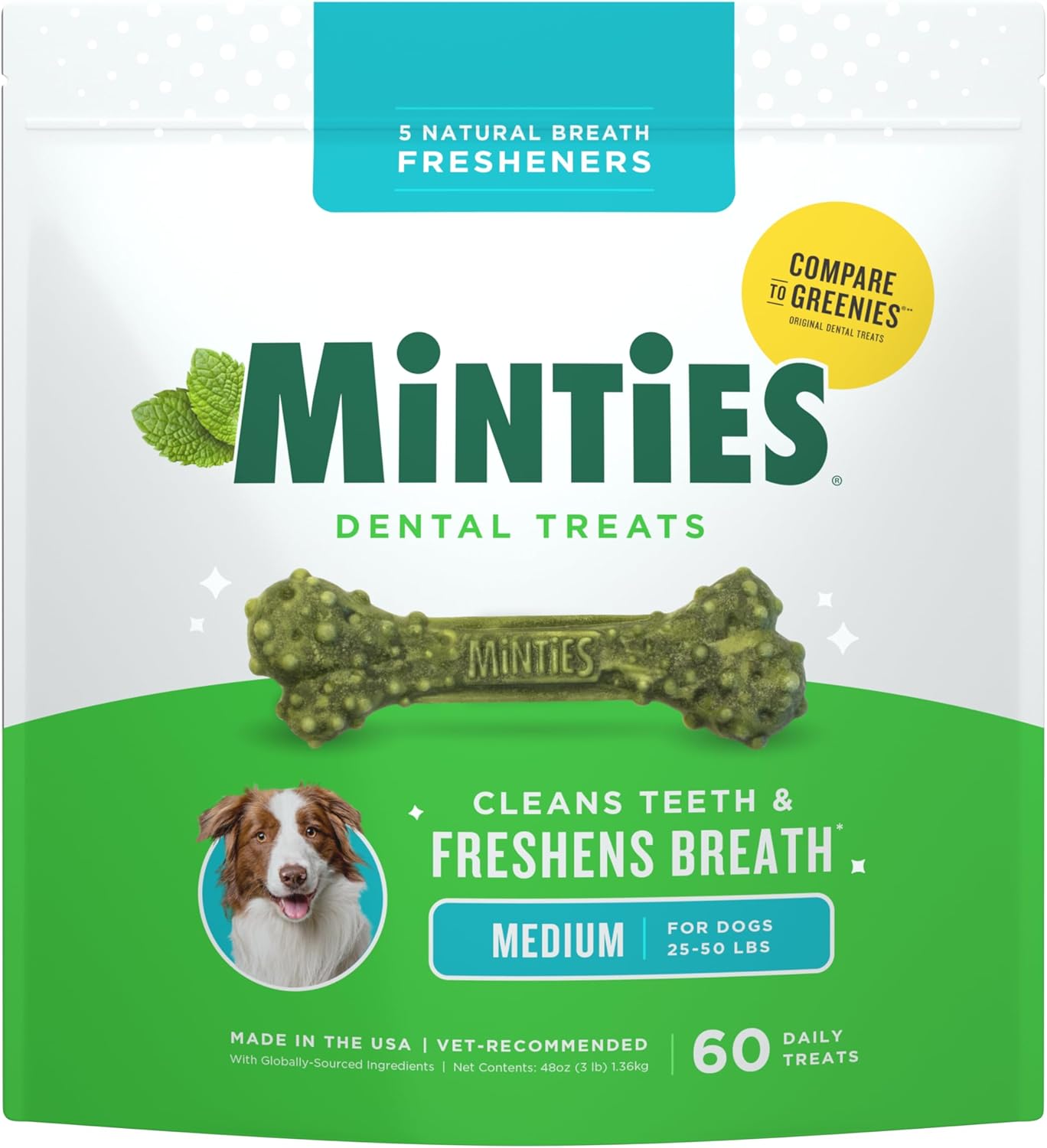 Dog Dental Bone Treats - Minties for Fresh Breath & Clean Teeth | Tiny/Small, 16 Ounces, 40 Count