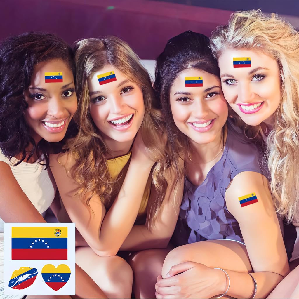 Y&C TENCOB Venezuelan Flag Tattoos,25 Sheets Venezuela Temporary Face Stickers,75 Pcs Waterproof Sweat National Flag Tattoos For Men Women Teenagers(Venezuela)