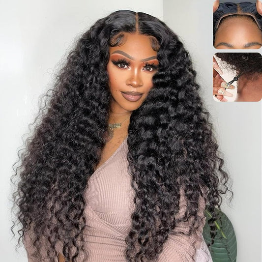 Glueless Human Hair Wigs - 26 Inch Deep Wave Lace Front, 210% Density, Pre Plucked & Cut | 7x5 HD Lace
