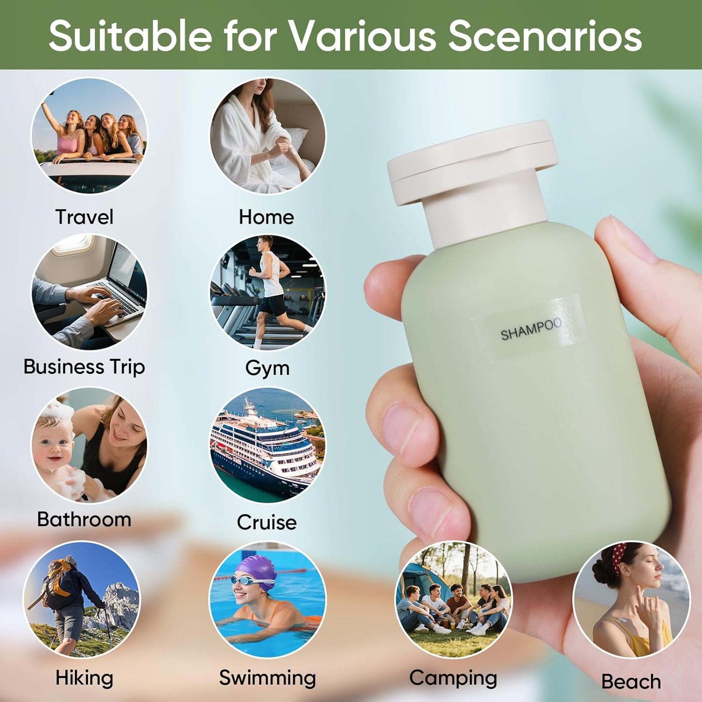 Demora Travel Size Bottles - TSA Approved Leak-Proof Squeeze Containers | Refillable Toiletry Set (Green, 4 Pcs)