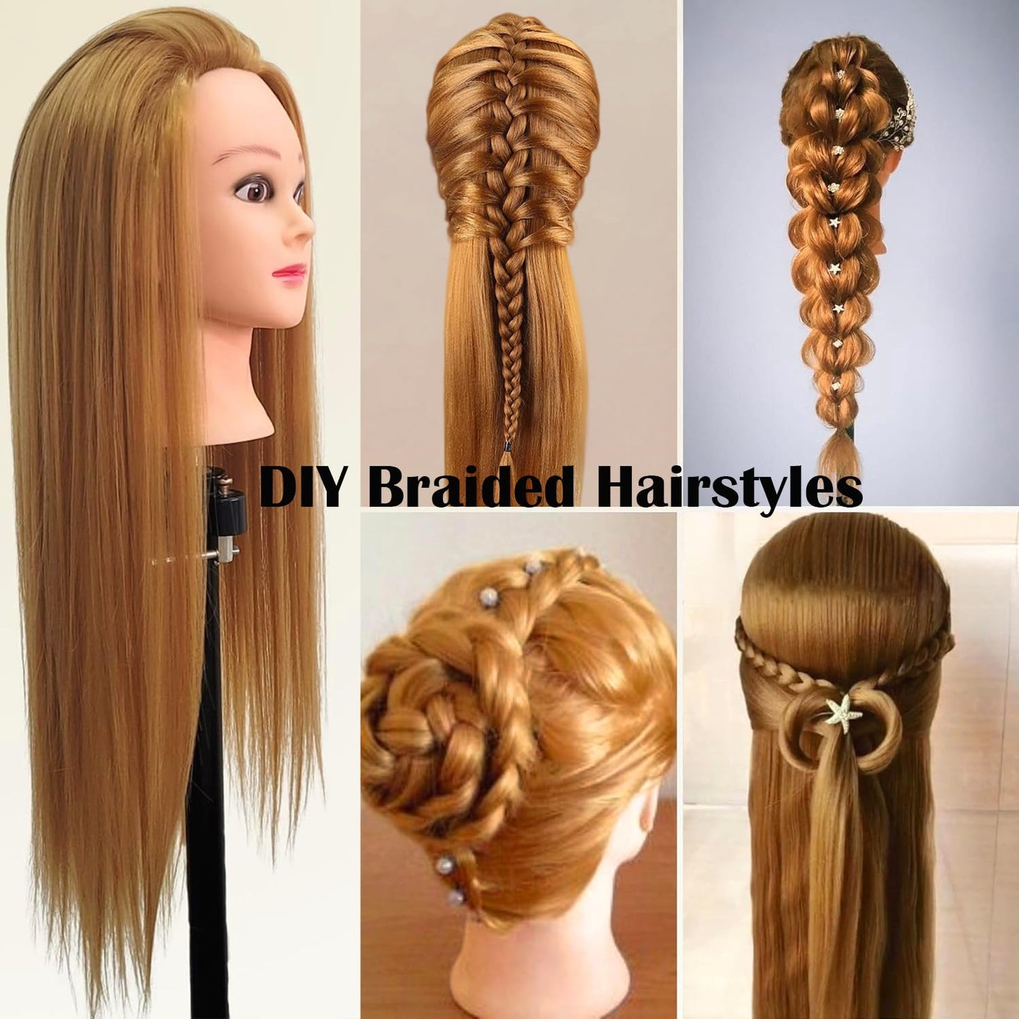 28" Braiding Practice Mannequin Head with 60% Human Hair - Includes 9 Hairdressing Tools & Clamp Stand, Ideal for Hair Styling, Cosmetology Training & Makeup Styling Practice (Dark Brown)