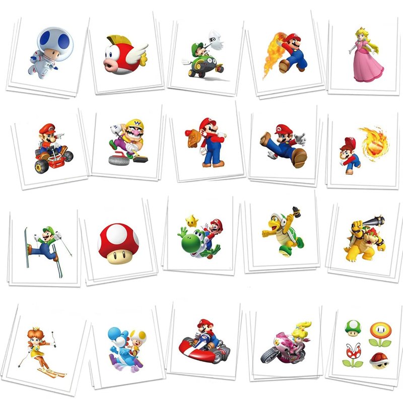 Mario Temporary Tattoos - 60pcs Cartoon Stickers for Boys | Birthday Party & Christmas Favors