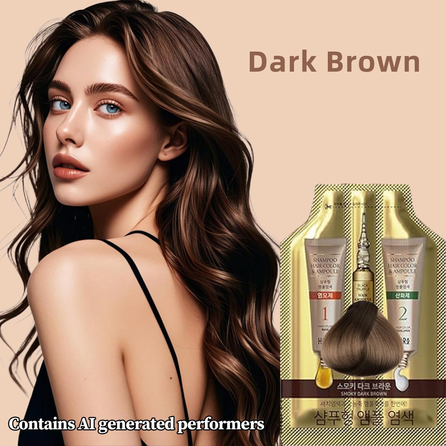 HAARAZ Instant Hair Dye Shampoo Ampoule, Permanent Hair Color Dye - Paraben-Free, 5-Minute Easy and Fast Coloring, Keratin & Collagen, Made in Korea (Dark Brown)