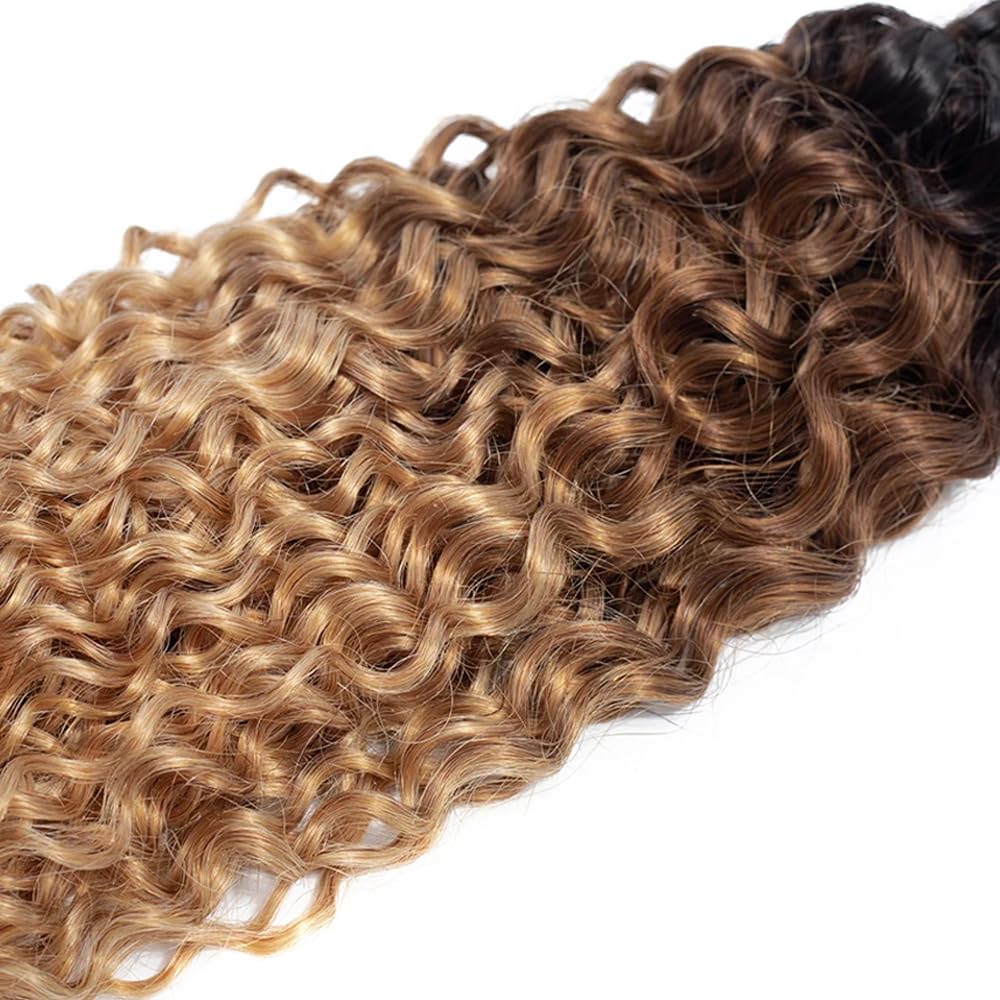 28 Inch T1B4/27 Ombre Blonde Bundles Human Hair Kinky Curly 1 Bundles 100 Grams/Bundle 10A Grade Unprocessed Brazilian Virgin Hairs Ombre Bundles Weaves Hair Extensions For Women