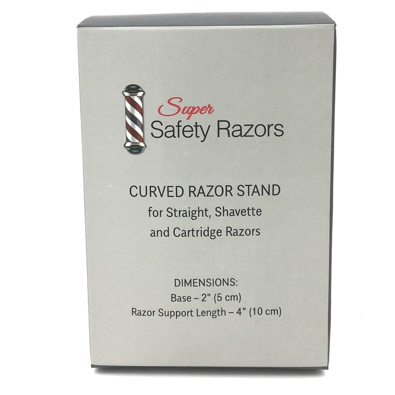 Curved Chrome Razor Stand for Straight, Shavette & Cartridge Razors - Fits 100 mm+ Handle Lengths