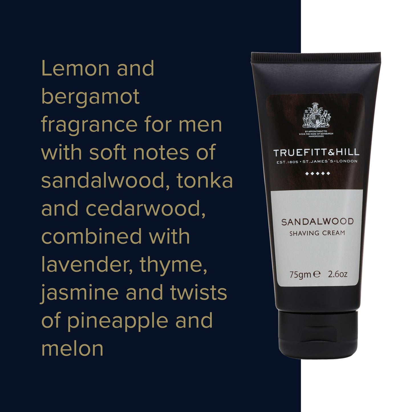 Truefitt & Hill Sandalwood Shaving Cream Tube for Men, Fresh Classic scent, 2.6 oz.