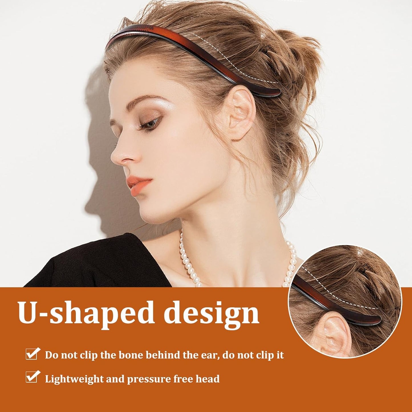 Comfortable Non-Slip Hair Bands for Women - 6 Pcs Fashionable Headbands | Black, Tortoise & Coffee