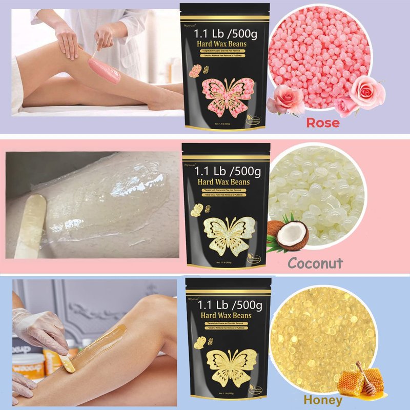 Hard Wax Beads for Hair Removal - 1.1lb/17.05oz Waxing Beads for Coarse Hair, Sensitive Skin, Brazilian Bikini,Underarms,Face,Body - Wax Beans Bulk with 20 Sticks (Coconut)