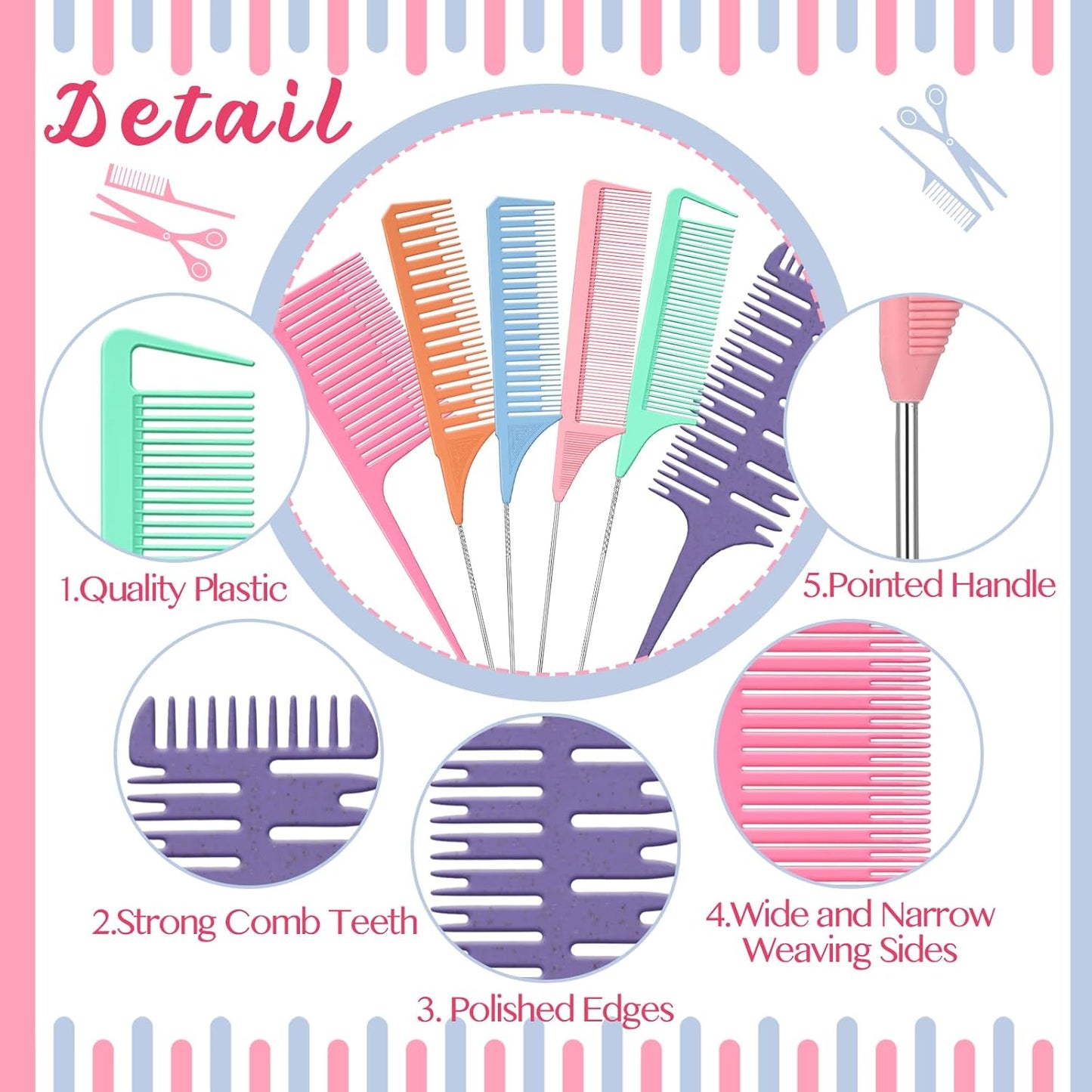 Highlighting Comb Set - 6 Pcs Weaving Hair Dyeing & Sectioning Combs for Balayage | Multicolor