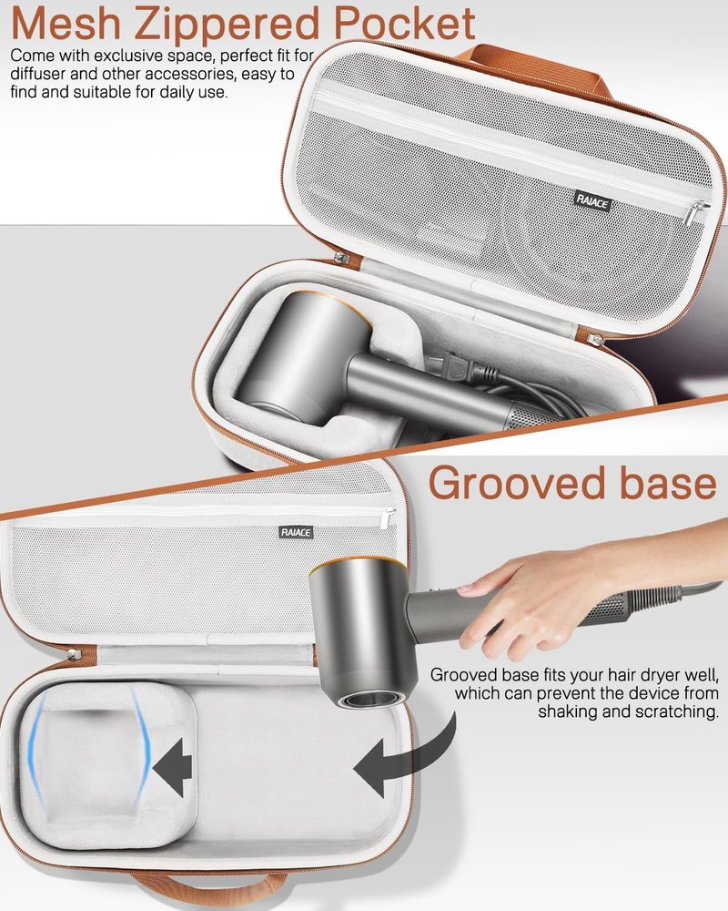 Dyson Hair Dryer Hard Storage Case - Travel Carrying Bag | Gray with Gray Lining