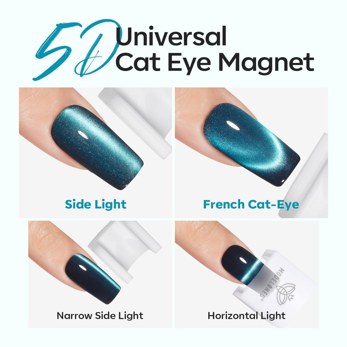 Modelones 5D Cat Eye Nail Magnet Tool Set - 360° Rotating U-Shaped, Ball, Hole & Heart Magnets for Gel Polish Art | 5 Pieces