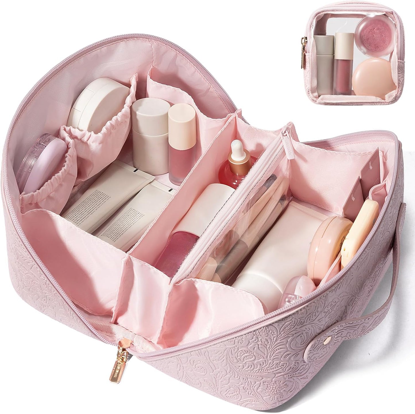 Travel Makeup Bag for Women - Large Capacity Cosmetic Organizer | Waterproof PU Leather, Portable Toiletry Pouch