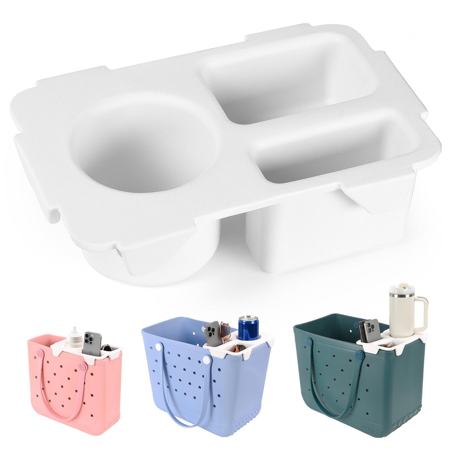 Topper Tray for Bogg Bag Accessories, Tote Bag Organizer Cup Holder (White)