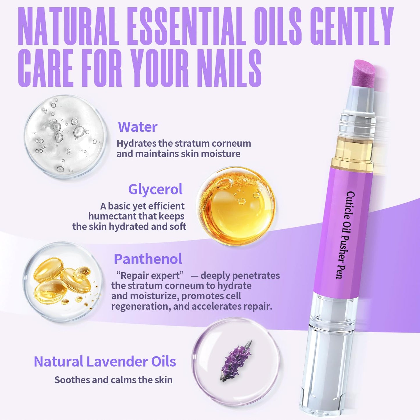 Ceramic 2-in-1 Cuticle Oil Pusher Pen, Nail Care Buffer Pens with Micro-Dosin lavender Oil for Hangnails & Dry & Damaged Nails, Repair & Nourish Nails, Birthday Gifts for Women Wife Girlfriend