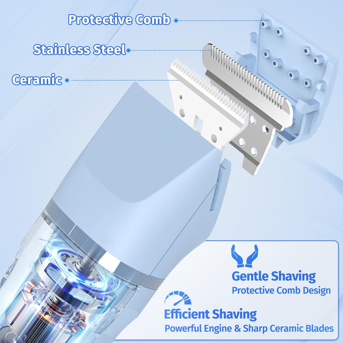 Bikini Trimmer for Women,5-in-1 Electric Razors for Women,Electric Shaver for Women's,IPX7 Waterproof Trimmer for Men Legs,with 5 Replaceable Blade Heads,USB Recharge Dock（Blue）