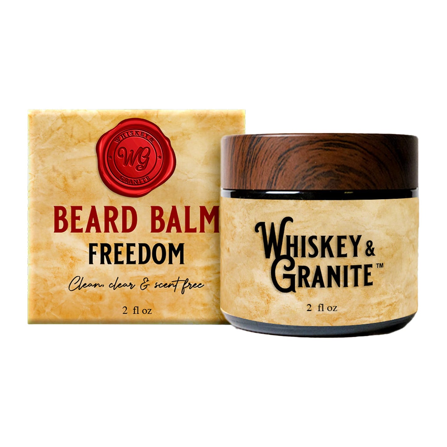 Whiskey & Granite Beard Balm – Made in USA - 100% Natural, Scentless Beard Styling Balm for Men, 2 oz (Freedom)