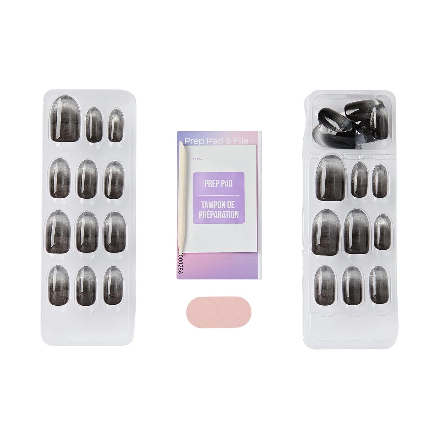 Kiss Impress No Glue Mani Press-On Nails - ColorFX 'Best Wishes' | Black Oval Medium Size, 30 Nails & Accessories