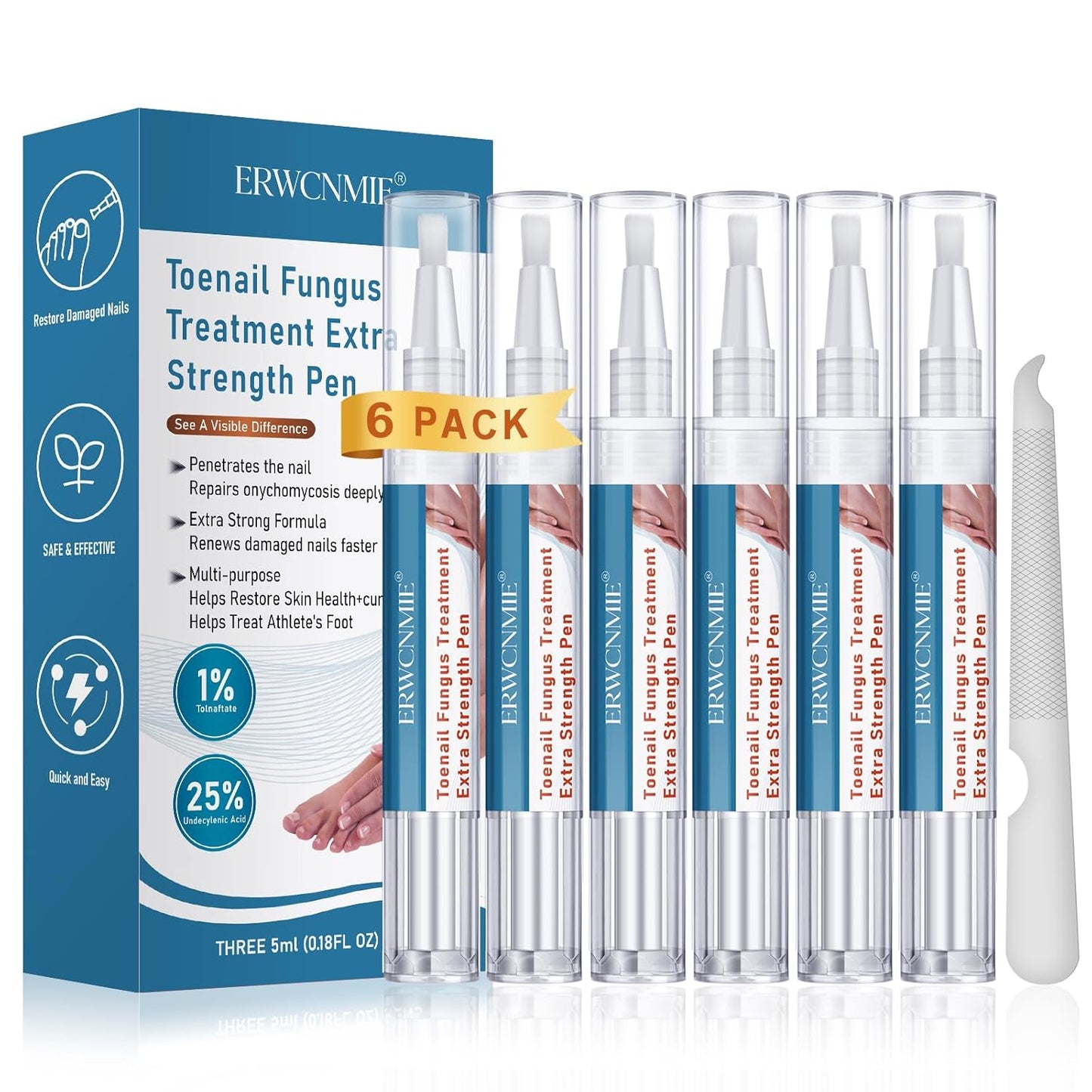 Toenail Fungus Treatment - Extra Strength Fungi Nail Pen with 25% Undecylenic Acid | 6 Pcs for Yellow, Thick, Brittle Nails