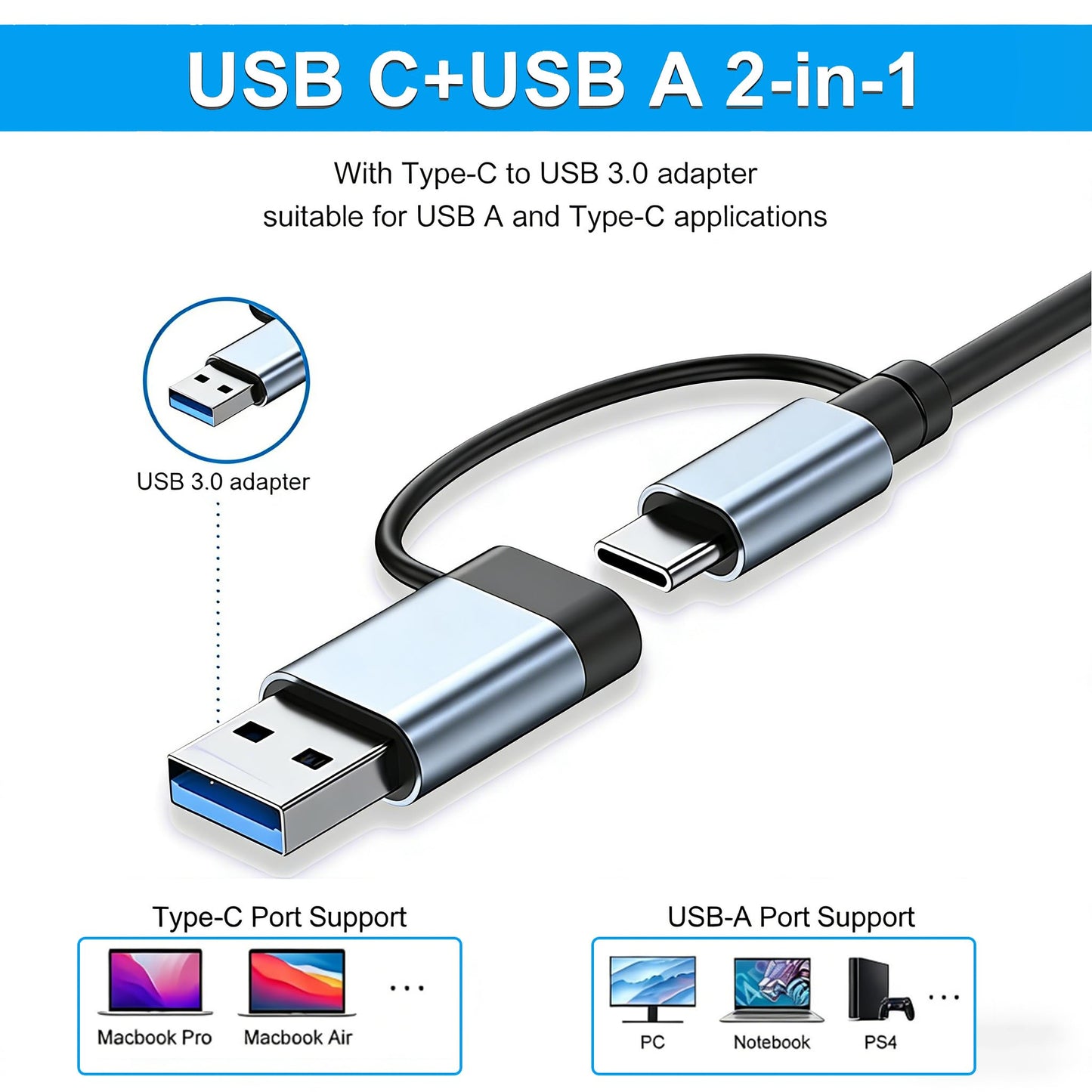USB C Hub 3.0 Multiport Adapter with SD Card Reader Audio Jack 8 in 1 USB Extender Adapter for USB-C Laptops PC Tablet, 8in1