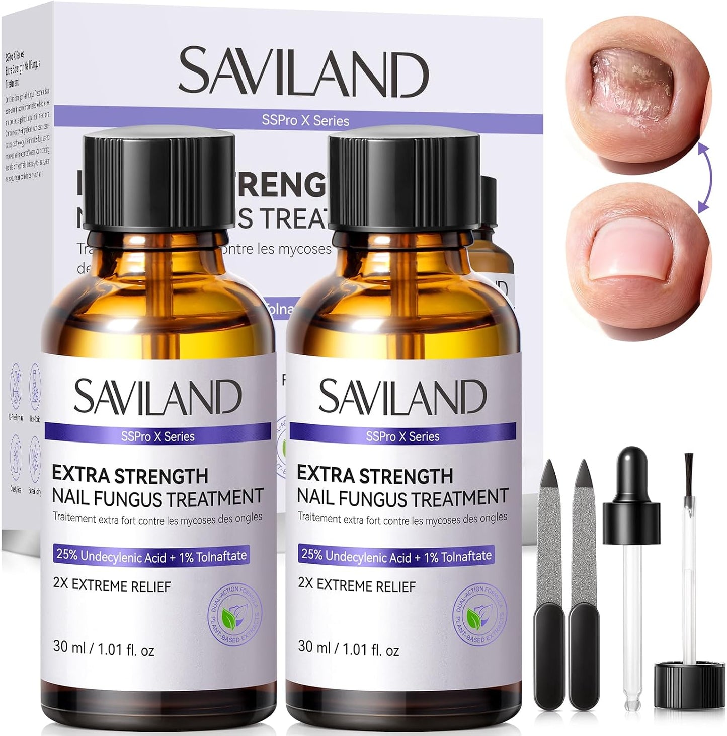 SAVILAND Fungal Nail Patches - 32 PCS Extra Strength Toenail Treatment | 8H Overnight Repair for Damaged Nails