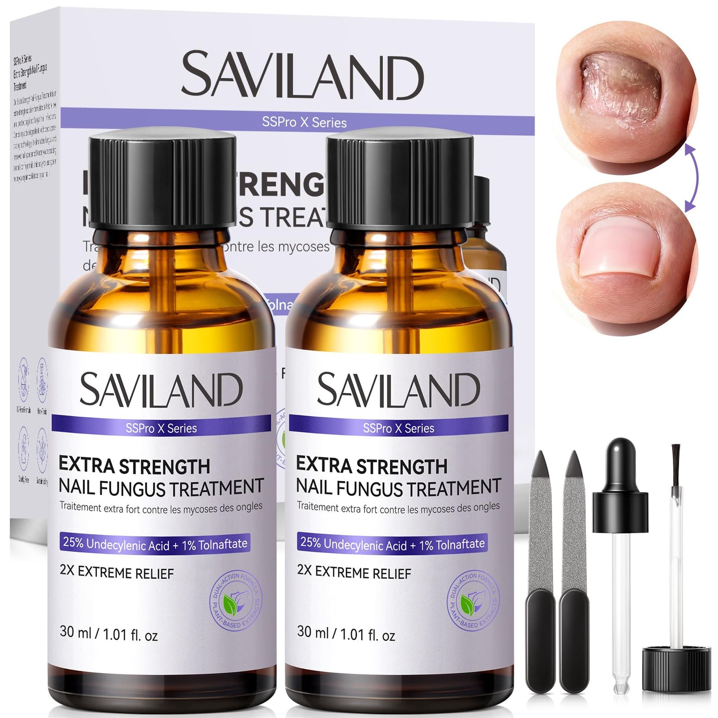 SAVILAND Toenail Fungus Treatment Extra Strength FSA-HSA: 2X Extreme Nail Repair for Discolored and Damaged Nails Toenail Softener Yellow Toenail Foot Toe Thick Nail Fungus Treatments Solution 2 fl oz