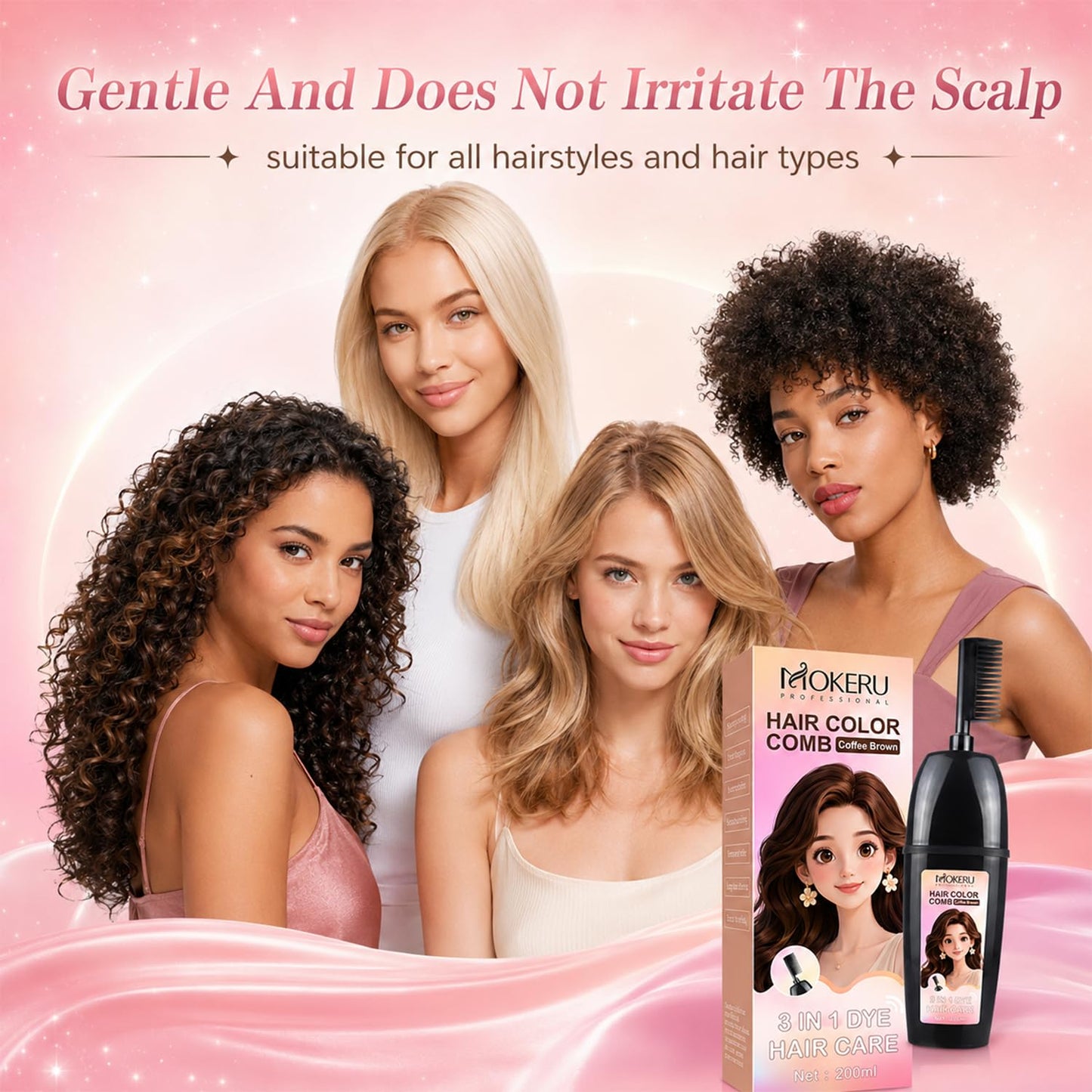 3-In-1 Herbal Hair Coloring Comb | Easy Hair Coloring At Home With Built-In Brush – No Mix, Ammonia-Free, Covers Grays & Nourishes with Argan Oil & Ginseng Suitable for All Hairstyles & Age (200ml)