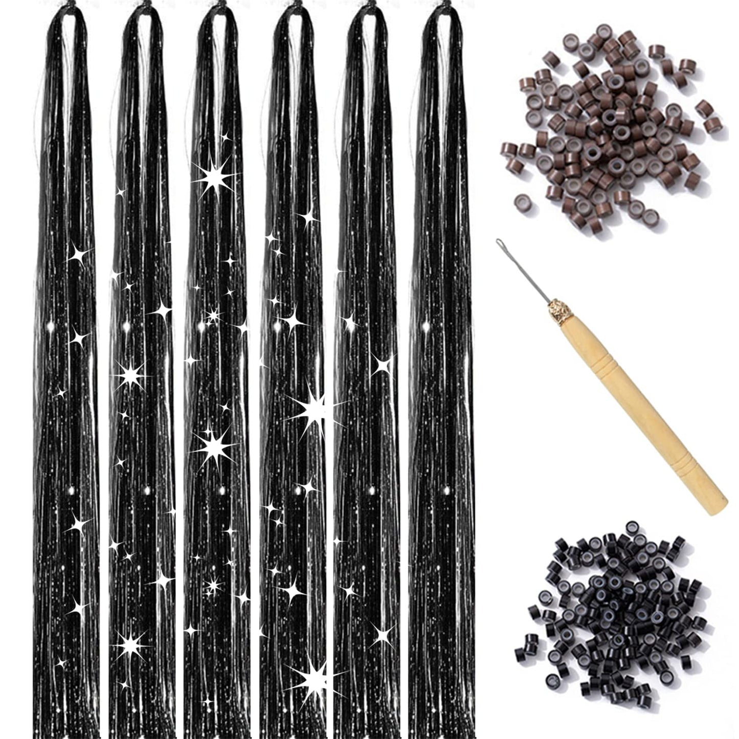 47Inch Hair Tinsel Kit with Tools Fairy Hair Tinsel Hair Extensions Heat Resistant Colorful Shiny Sparkling Glitter Hair for Women Girls