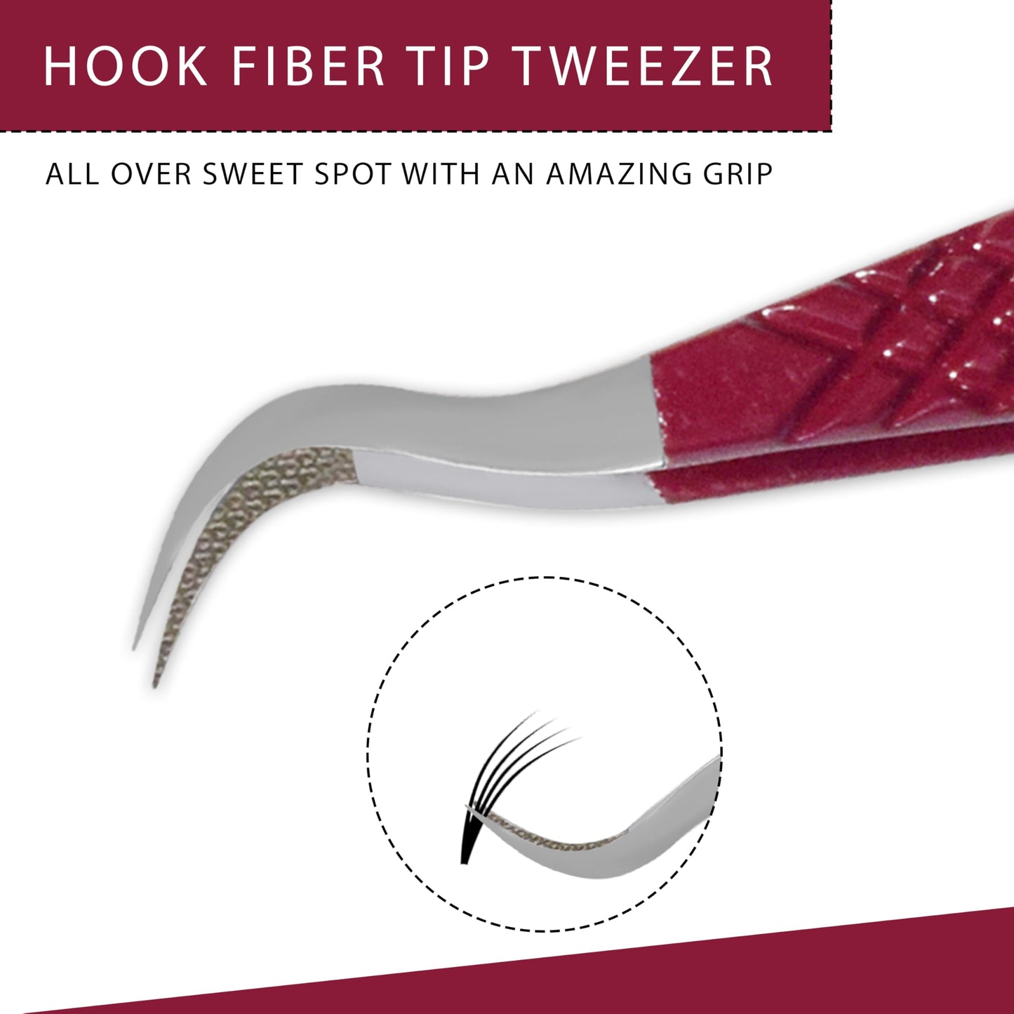 ZAHWAJ Curved Volume Lash Tweezer for Eyelash Extensions – Professional Stainless Steel Fiber Tip Precision Tweezer for Classic & Volume Lashes (Maroon)