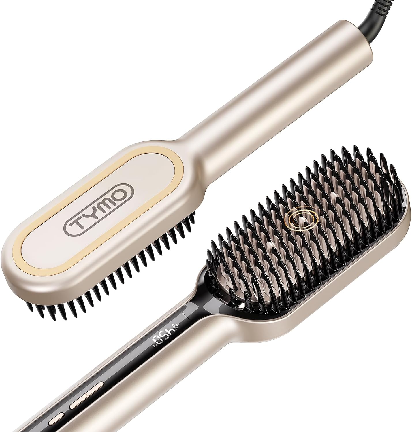 Tymo Hair Straightener Brush - Ionic Straightening Brush with 16 Temp Settings | Ceramic Hot Comb for Thick Curly Hair, Black