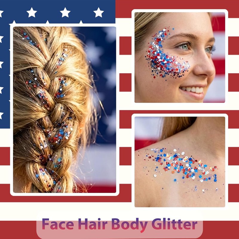Patriotic Red White and Blue Body Glitter Stick - Sparkling Face & Hair Glitter for 4th of July Outfits | Perfect for Women & Kids
