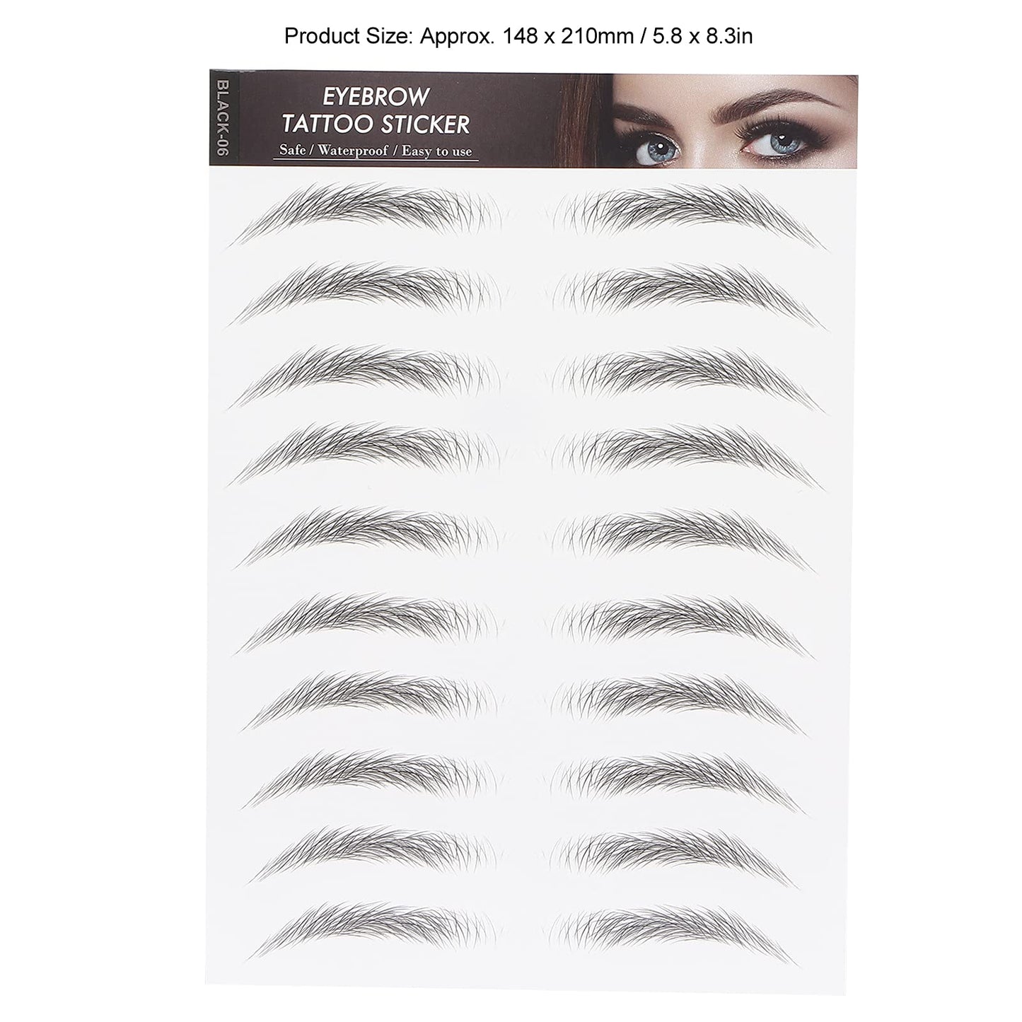 6D Eyebrow Sticker, Hair-Like Authentic Eyebrows, Long Lasting False Eyebrows Makeup Sticker for Women Girls(BLACK-06)