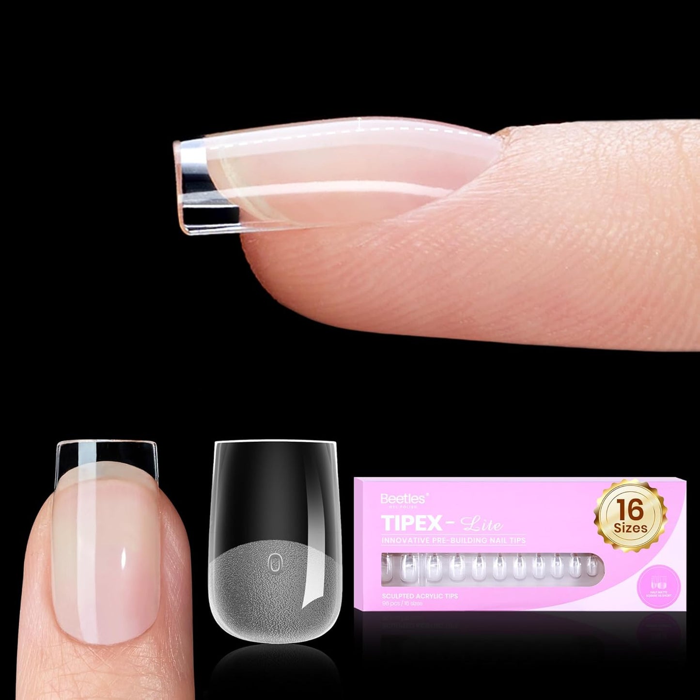 Beetles Nail Tips - XXL Stiletto Instant Apex for DIY Salon Extensions | 160pcs in 16 Sizes (00-14)