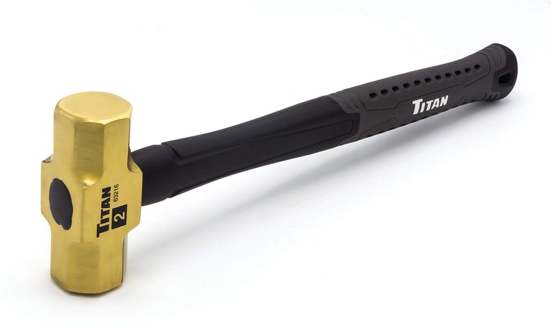 Titan 63216 2lb Solid Brass Hammer, Spark Resistant, Prevents Marring on Steel & Iron Surfaces, Overstrike Protection, 14.5" Shock Absorbing Fiberglass Handle with Textured Grip