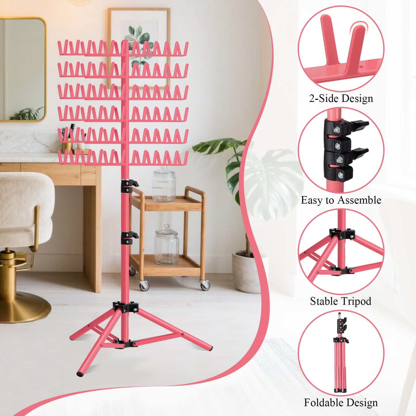 LPHGFZA Braiding Hair Rack, 144 Pegs Braiding Rack Stand for Hair, 2-sided Height Adjustable Standing Hair Extension Holder with Stylist Hair Braiding Tools