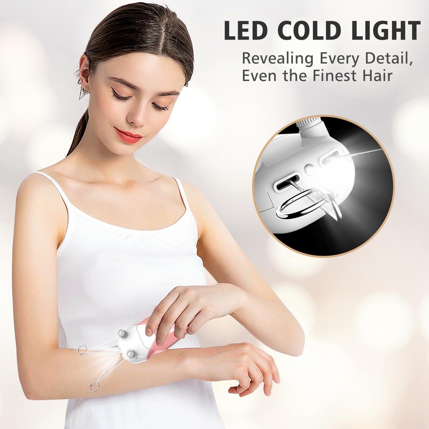 WAYCOM Facial Threading Hair Removal for Women, USB Rechargeable Electric Hair Removal Device - Threading Epilator Face Razors for Women, Chin, Lip, Arms, Legs, Cotton Thread & Pearl Powder Included