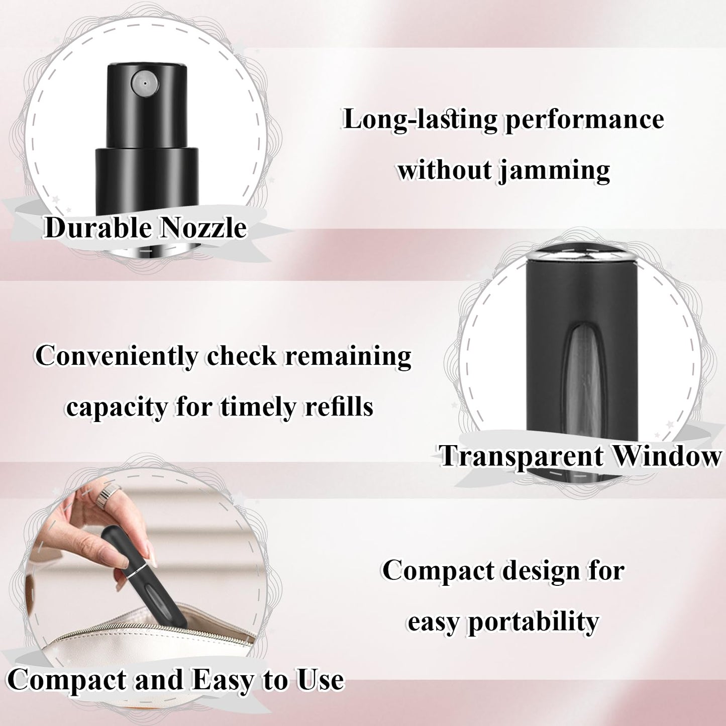 5ML Mini Perfume Travel Refillable, Refillable Perfume Atomiser, Spray Bottles, Portable for Travel Holiday, Outdoor Activities and Business, Black