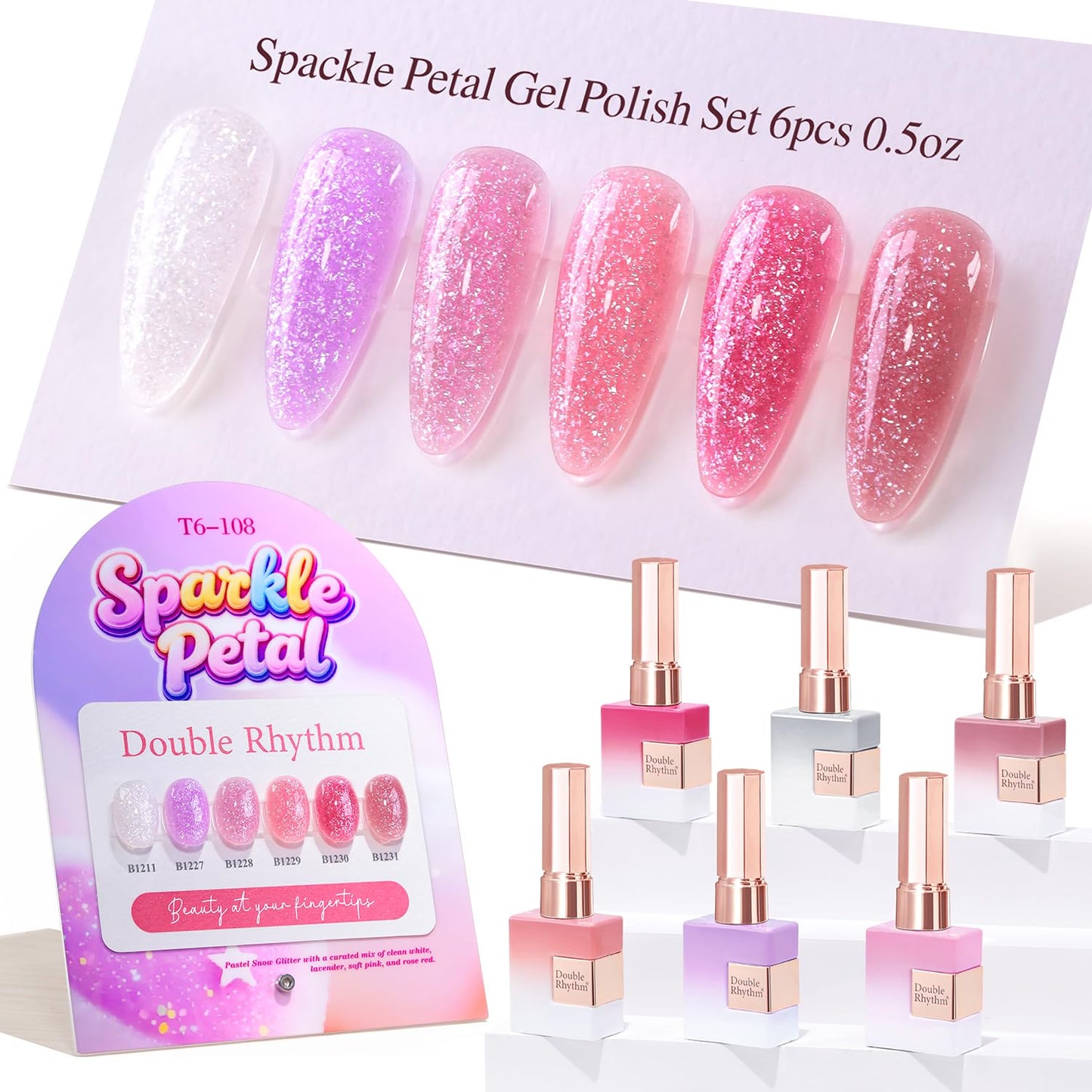 Glitter Gel Nail Polish Set - Cat Eye Magnetic 6 Colors | 15ml Iridescent Shades for DIY Manicure