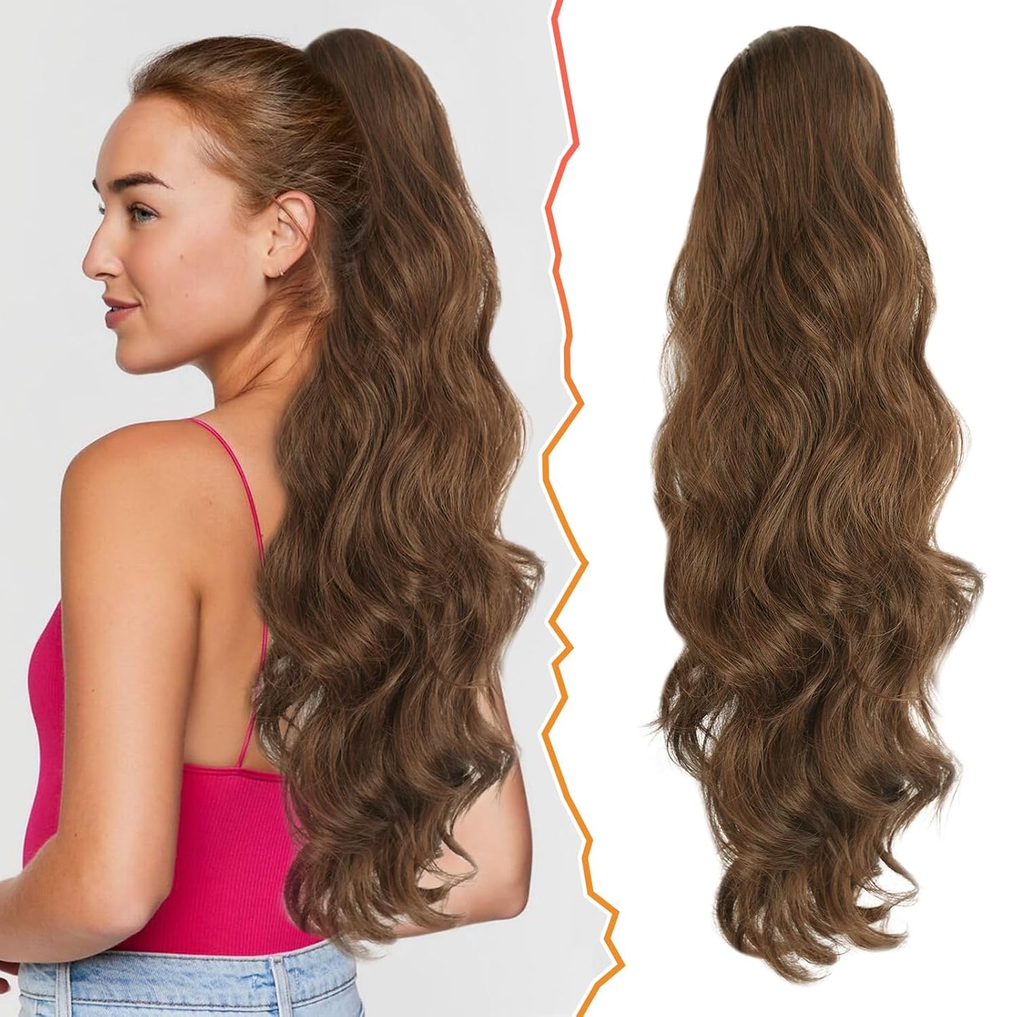Short Wavy Drawstring Ponytail - 16 Inch Synthetic Clip-In Hair Extensions | Ash Brown Mix