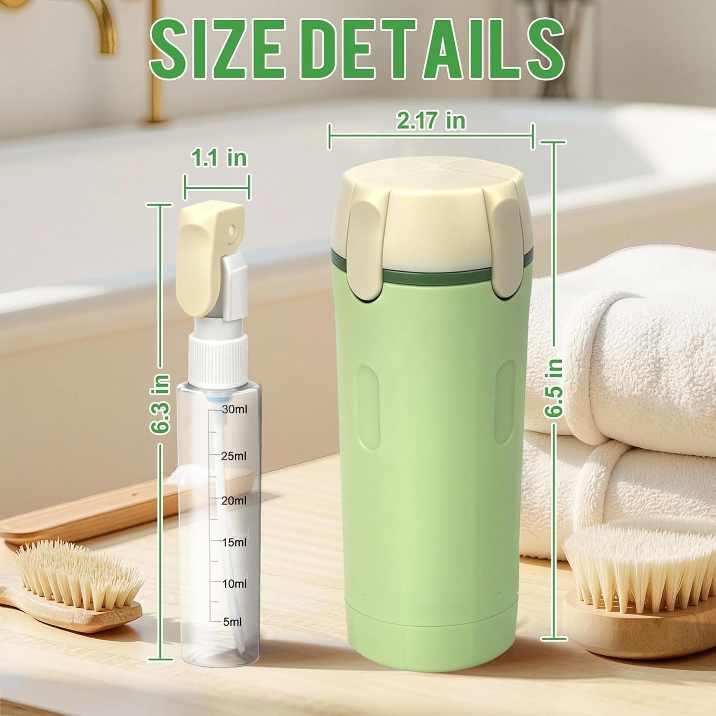 Travel Toiletry Dispenser - 4 Pack 30ML Refillable Bottles | Leak-Proof & Portable for Shampoo, Shower Gel, Camping (Green)