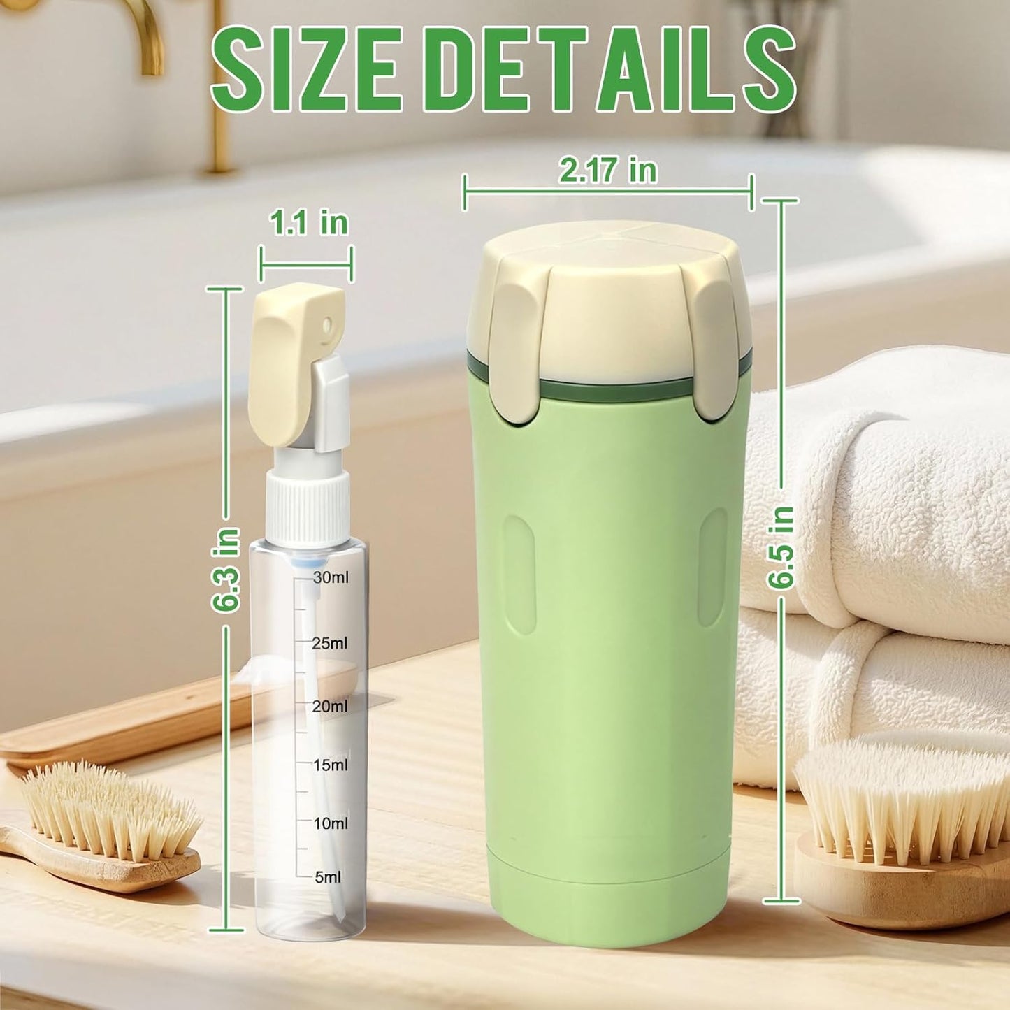 NFOVSMO 4 in 1 Travel Dispenser,4 Pack 30ML Travel Bottles for Toiletries,Refillable, Leak Proof and Portable,Suitable for Storing Shampoo, Shower Gel, Suitable for Travel, Camping (Green)