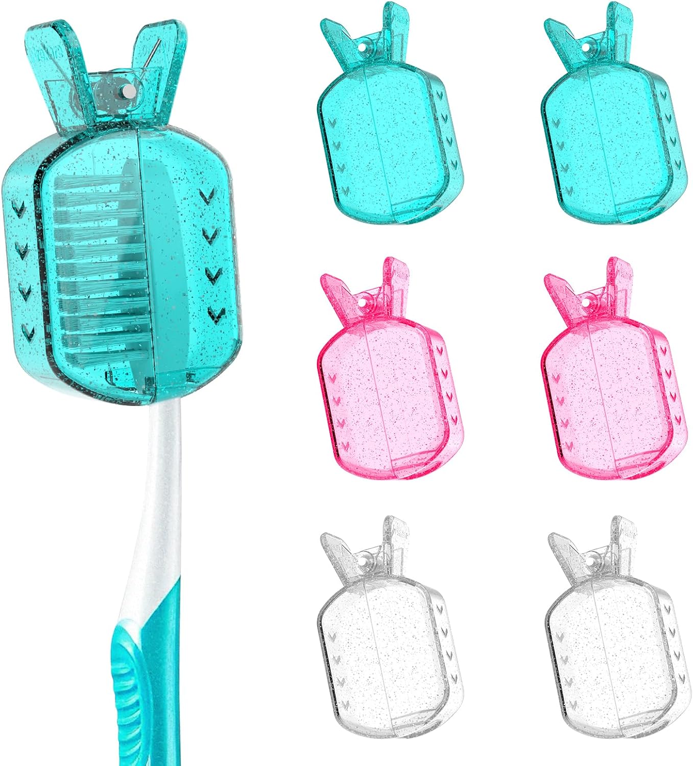 Toothbrush Covers - Clip-On Protector for Manual & Electric Brushes | 6 Count, Transparent