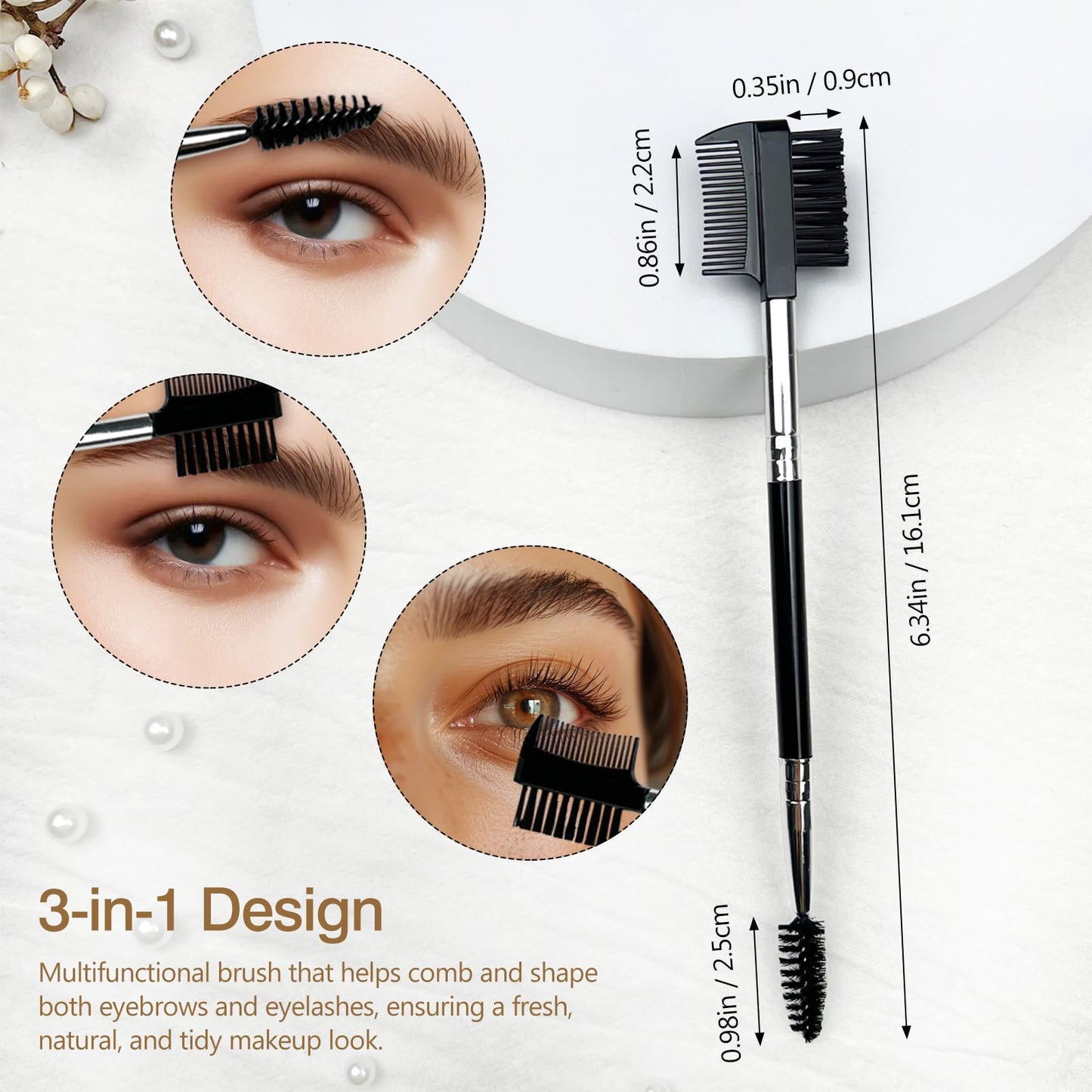Eyebrow and Eyelash Tool Set of 3 - Lash Separator, Lash Spoolie, Brow Comb - Professional Eye Makeup Kit