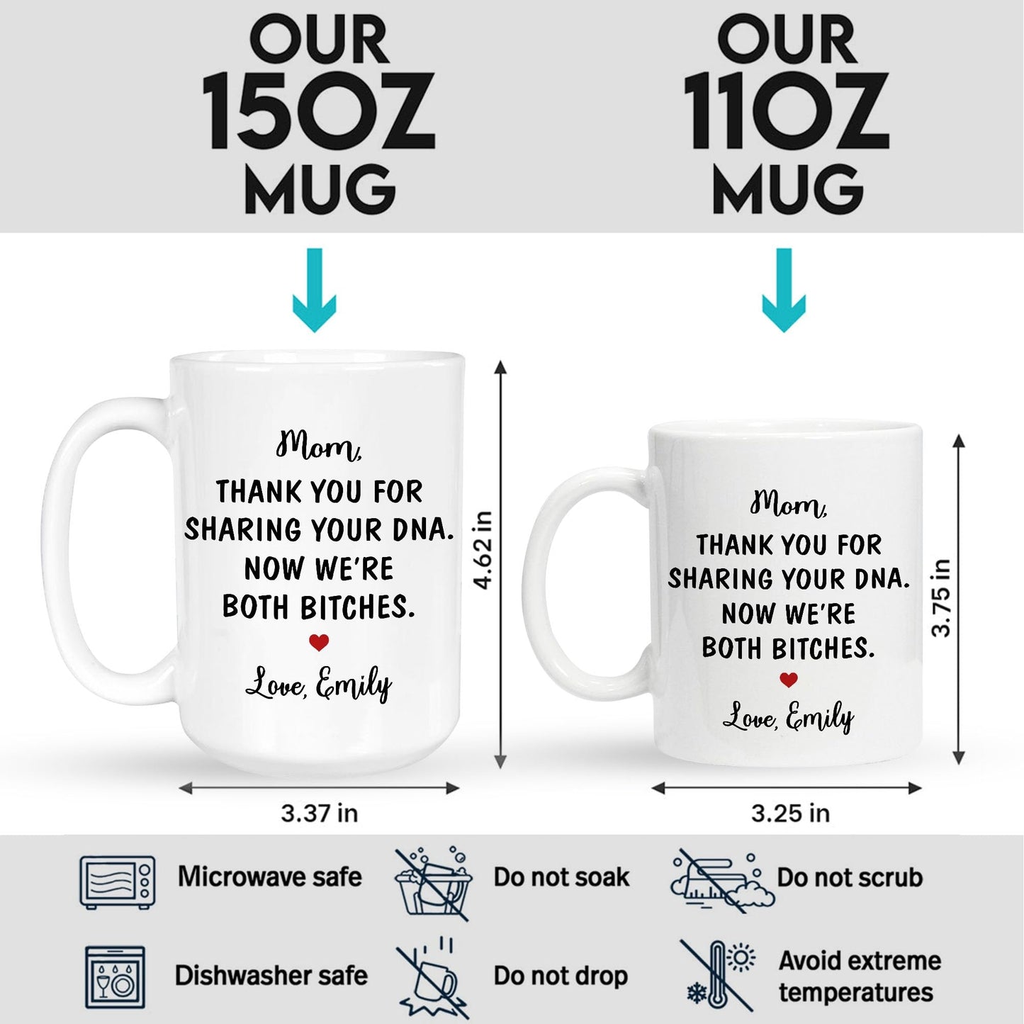 Thanks For Your DNA Now We're Both Bitches Funny Mom Mug, Mother's Day Funny Coffee Cup with Name, Personalized Mothers Day Gift Ideas For Moms From Daughter Custom Mug, Birthday Mom Present For Women