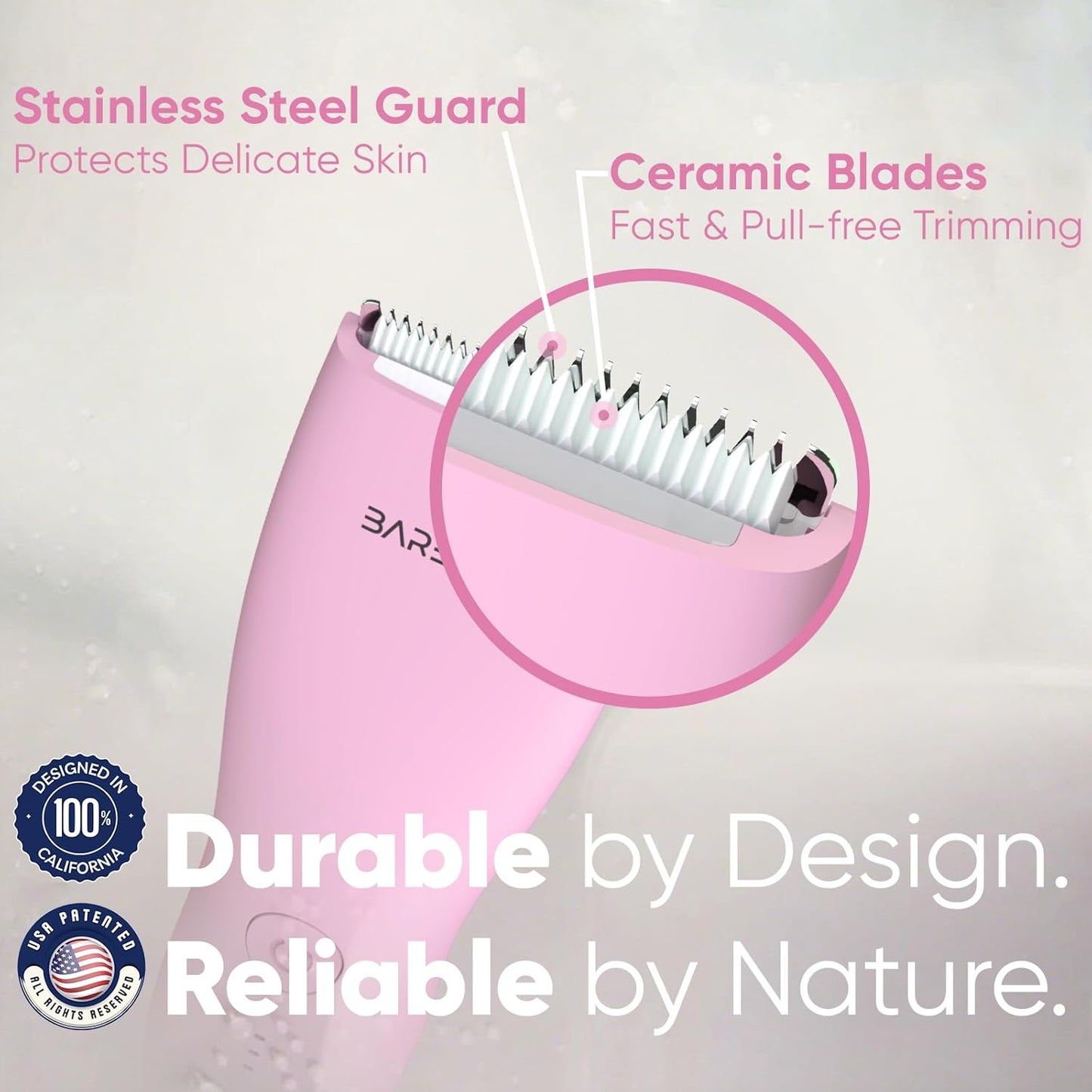 Bikini Trimmer for Women - Waterproof USB-C Rechargeable Electric Razor with LED Light | Rose Color