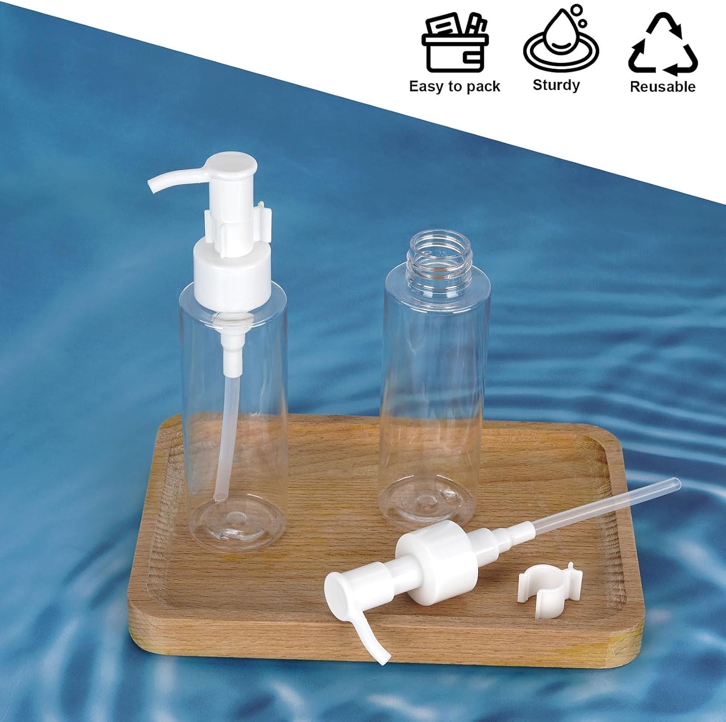 Empty Plastic Pump Bottles - TSA Approved 3.4oz Refillable Dispenser | 4 Pack Clear Lotion Containers for Shampoo & Cleansing Oil